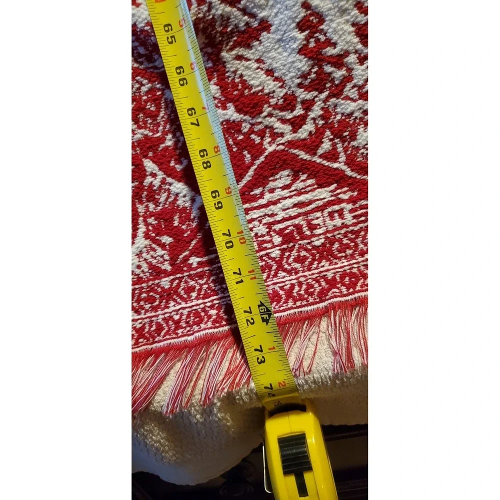 Brooks Brothers Red Chenille Christmas‎ Trees Houses Throw Blanket Fringe 50x70